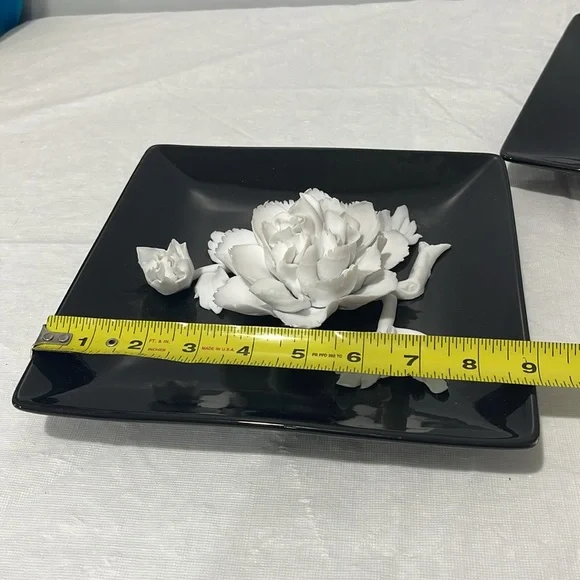 Decorative 3D floral porcelain ceramic wall plaques plates 9” square